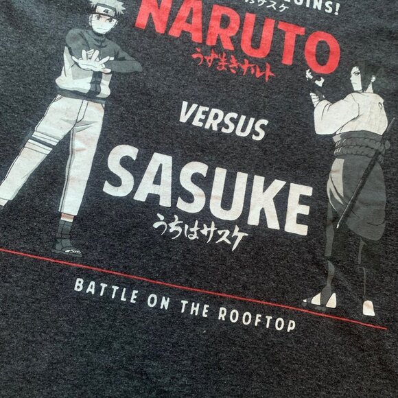 Naruto Shippuden Sasuke vs Naruto Battle on the Rooftop Graphic Tee Size S Gray - Picture 3 of 8